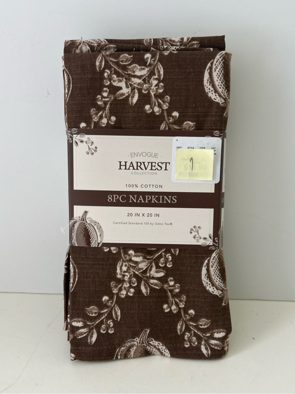 Envogue Elegant Brown Harvest Floral Napkin Set 8-Piece Cotton Thanksgiving Fall